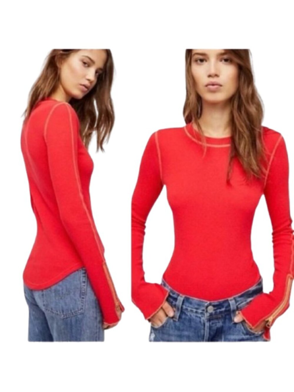 Free People Zip It Cuff Top Thermal Henley